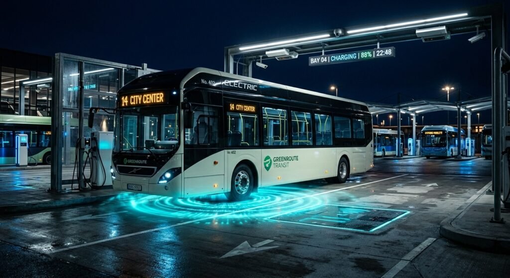 Wireless EV charging electric buses at smart depot