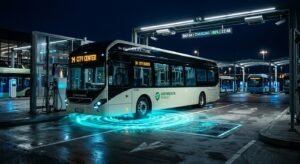 Wireless EV charging electric buses at smart depot