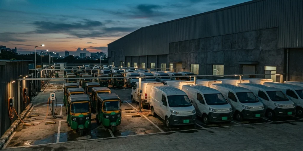 electric last mile logistics India delivery fleet charging at depot