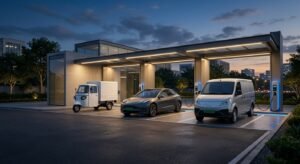 EV fleet case study India — depot with last-mile, taxi and corporate electric vehicles charging