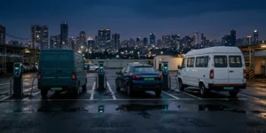 EV fleet TCO India — electric van, taxi and shuttle charging at a depot