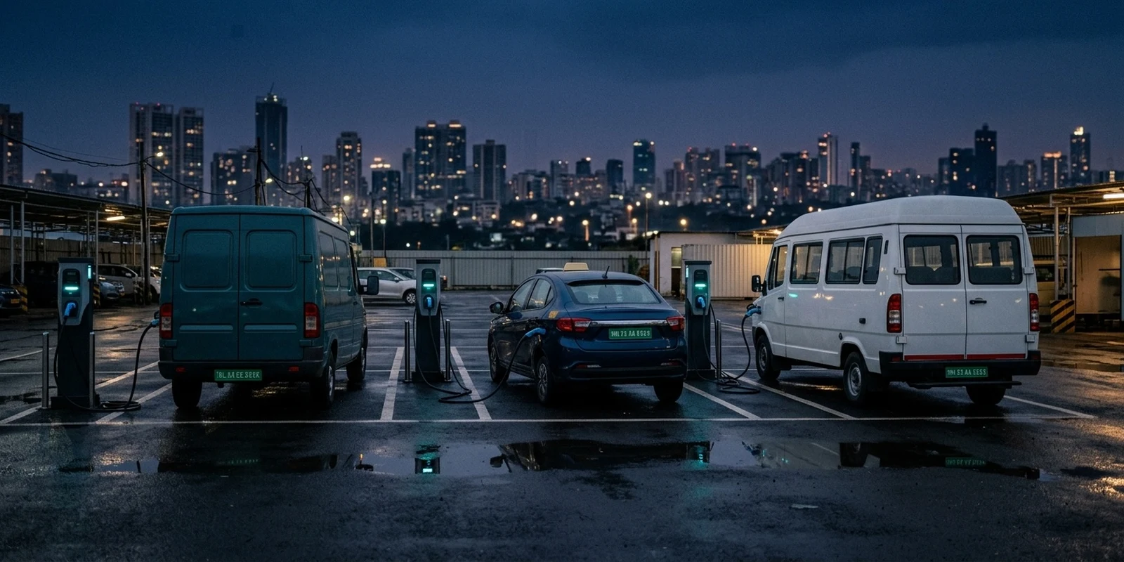 EV fleet TCO India — electric van, taxi and shuttle charging at a depot